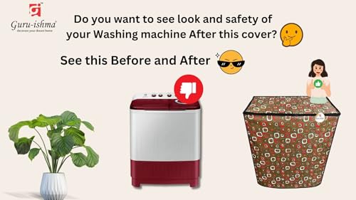 Image of Semi Automatic Washing Machine Cover for 6kg to 8kg Top Load | Waterproof & Dustproof Polyester Cover with Zip | Suitable with Samsung, LG, IFB, Bosch & More(51x 82 x 89 cm, Design 04)