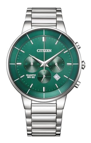 Citizen Stainless Steel Mens Quartz Gents Chronograph Watch - Hyperion Collection- An8220-52X, Dial-Color:Green, Band Color:Silver (B0D4TNW695) Amazon Price History, Amazon Price Tracker