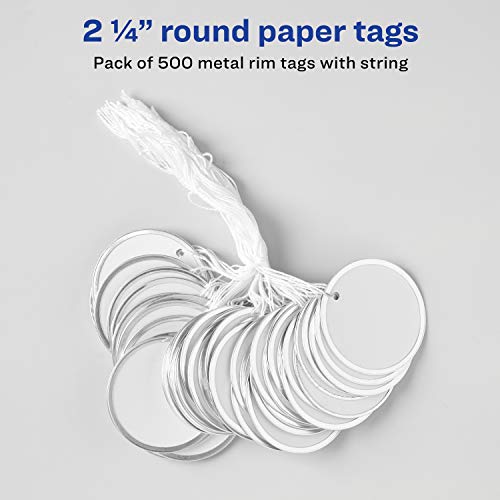 Avery Metal Rim Key Tags, 2.25" Diameter Tag, Includes Strings, White, 500 Tags (14316) #TOP1