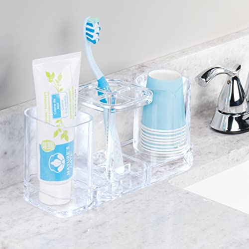 Mdesign Plastic Bathroom Vanity Countertop Dental Storage Organizer Holder Stand For Electric Spin Toothbrushes/Toothpaste With Compartment For Rinse Cups - Compact Design - Clear #TOP2