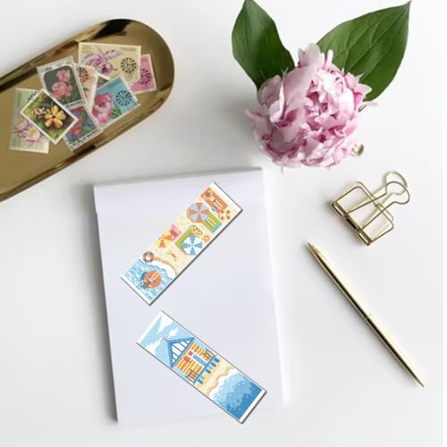 Image of FREEBLOSS 6 PCS Cross Stitch Bookmark Kits for Beginner Summer Beach Scenery Stamped Cross Stitch Kit DIY Embroidery Bookmark Kit with Instructions 8'' x 2.4''