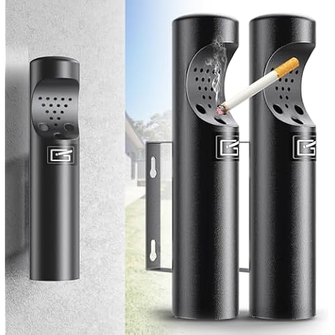 ZhouDaShu Cigarette Ashtray for Outside,Cigarette Disposal Outdoor,Wall Mounted Cylinder Cigarette Butt Receptacle,Commercial Cigarette Butt Container,Smokers Outpost for Patio,Office,Bars-Black-2PCS Cover