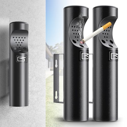 ZhouDaShu Outdoor Cigarette Disposal - Wall Mounted Cylinder Ashtray, Commercial Cigarette Butt Container - 2PCS Black