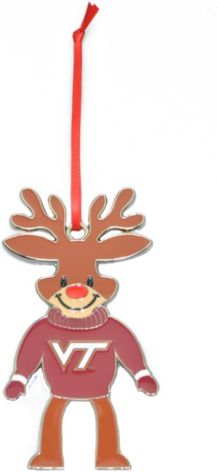 Virginia Tech Hokies Reindeer Metal Christmas Ornament