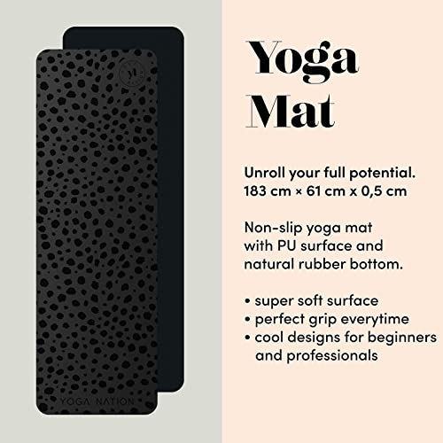 Foto von Premium Yogamatte aus PU & Naturkautschuk mit Schwarz Leo Muster, Phtalatfrei & Schadstofffrei Jogamatte, Gymnastikmatte, Yogamatte rutschfest für Fitness, Pilates, Gymnastik & Meditation