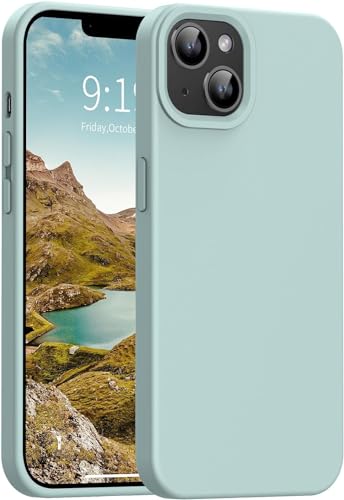 OuXul Designed for iPhone 14 Plus Case,Shockproof Liquid Silicone Protective Phone Case with Soft Anti-Scratch Microfiber Lining Ultra Slim Drop Protection Phone Cover 6.7 inch(Light Mint)