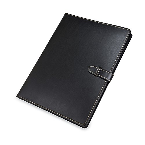 Image of Samsill Contrast Stitch Leather Padfolio and Business Portfolio for Men and Women, Resume /Document Organizer with Writing Pad and Strap Closure, Black (71740)