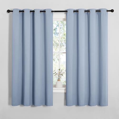 Image of NICETOWN Vintage Blue Blackout Curtains 68 inches Length for Living Room, 2 Panels, 55 inch Wide, Thermal Insulated Decoration Drapes for Bedroom Window