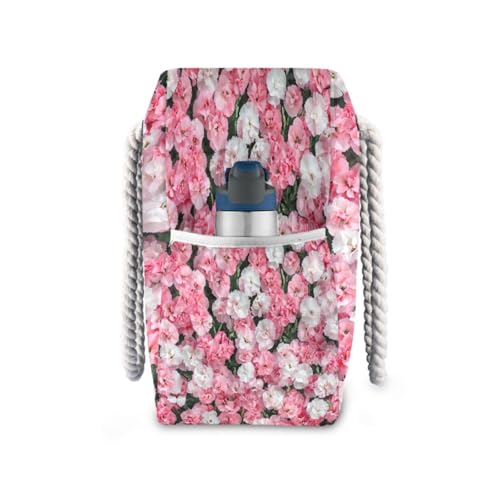 Carnations in Full Bloom Beach Bag & Travel Tote Bag Large Sandproof with Zipper Closure, Wet Pouch for Swim Gym Travel, Lightweight Foldable Outdoor Bag3