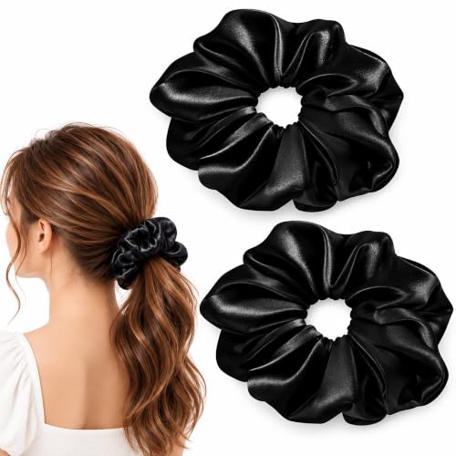 Black Velvet Scrunchie for Women, Soft Elastic Hair Tie for Ponytails