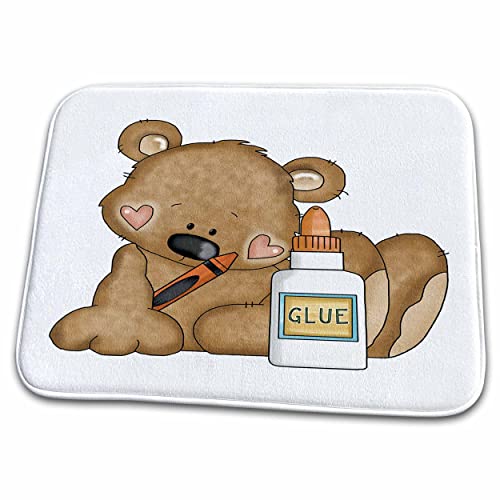 Dish Drying Mat - Cute Crafty School Bear With Crayon and Glue Cute Bears