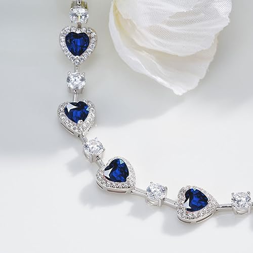 Birthstone Bracelets for Women Sterling Silver Gemstone Heart Tennis Bracelets Halo Christmas Fine Jewelry Charm Link for Her 7 Inches4