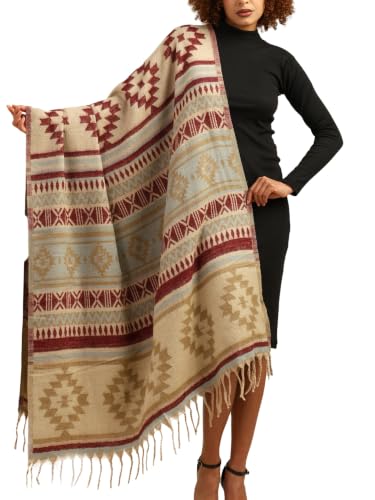 Image of KE KANHA EXPORTS Women Winter Shawl|shawl for women winter|scarf for woman stylish|boho border print|lightweight warm silky soft|210x105 Cm