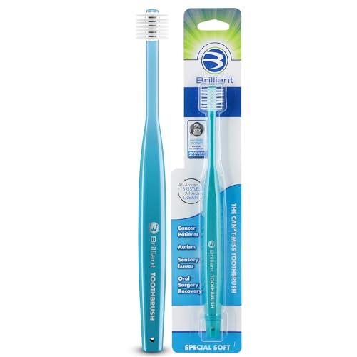 Brilliant Specialty Adult Round Toothbrush for Sensitive Mouths to Support Chemo and Other Sensory Oral Care Needs with Ultra Soft Bristles Teal 1 Pack