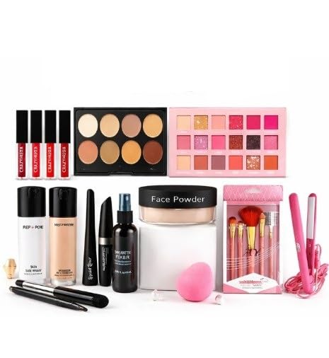 Professional Makeup Kit for Women, Complete Cosmetic Gift Set with Eyeshadow Palette, Lipsticks, Contour Palette, Foundation, Face Powder, Makeup Brushes & Hair Straightener-image-39