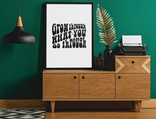 LS Bright Design LTD Boho Hippie Divertido Inspirador Sin Marco Decoración de Pared Minimalista Estampado (Acabado Mate A4 (210 x 297 mm), Grow Through What You Go Through)