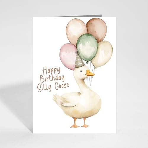 Red Door Inspirations Happy Birthday Silly Goose Card�A1�΂̒a�����J�[�h�A�O�[�X�ƕ��D�t���A���킢��1�΂̒a�����̃O���[�e�B���O���b�Z�[�W�A�����t��5x7�J�[�h�A�A�����J���B