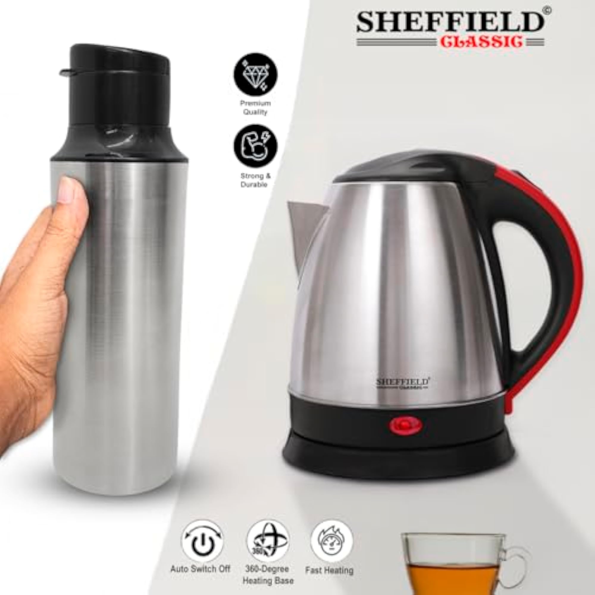 1500W Electric Kettle and Stainless Steel Bottle Combo