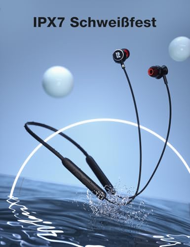 Image of Rythflo Bluetooth Headphones, 30 Hours Battery Life, In-Ear Headphones - IPX7 Waterproof, Neckband Sports Headphones, Deep Bass, Magnetic Design with Microphone for Training /Office, Bluetooth 5.2