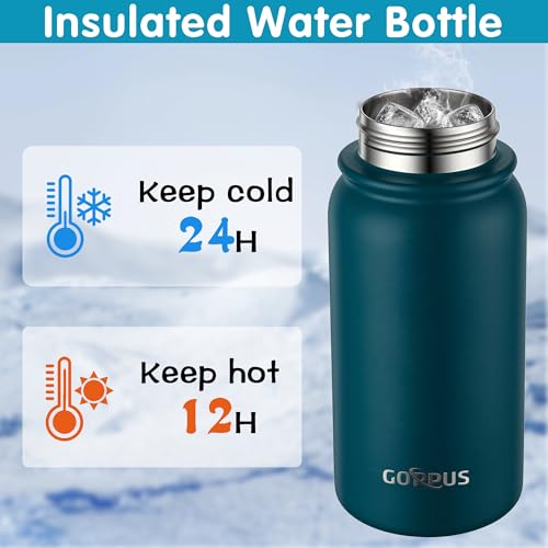 Image of GOPPUS Kids 12oz Insulated Stainless Steel Water Bottle, Leakproof Vacuum Tumbler with Carry Handle, Fits Cup Holders, Reusable Water Bottle for School Outdoor, Boys & Girls（Blue-green）