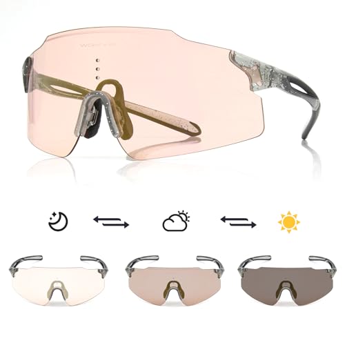 Sport Sunglasses for Men & Women - Photochromic Rimless Design, UV400 Protection - Cycling, Fishing, Driving Glasses (Crystal Silver)