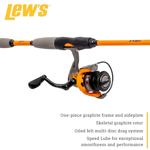 Lew’s Hypersonic Spinning Reel and Fishing Rod Combo, 6-Foot Light Power Fast Action IM6 Graphite Rod, Size 200 Reel, 5.1:1 Gear Ratio, Orange/Gray by Lew's - Used condition - Image 3