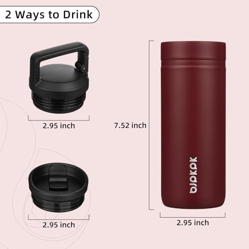 Image of BJPKPK 20 oz Insulated Travel Water Bottle, Coffee Tumbler Stainless Steel | Double Wall Vacuum, Leakproof, Thermal, Keeps Hot /Cold, Dishwasher Safe, Spill Proof, Wide Mouth, 2 Lids, Cinnabar Red