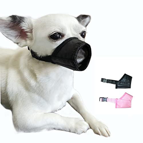 Moiilavin Dog Muzzle Xs (2 Packs) For Small Dogs With Long Snout Quick Fit Dog Muzzle Adjustable Prevent From Biting Barking And Chewing Xs Soft Muzzle (Black+Pink) #TOP1