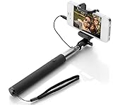 Wpro Selfiestick 3 Farben – Kabel – Teleskopstab |Zubehör|Fotos |Stick – Stab |iOS 5.0 Android OS 4.0 | schwarz Selfie Stick mit Auslöser für Alle Handys 2017 [Verstellbare Länge 22cm - 100cm ]