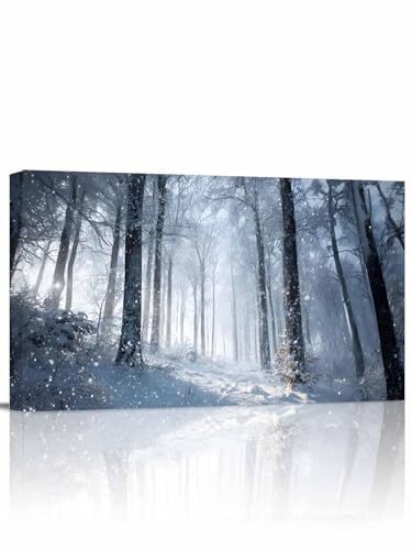 Blue Winter Forest Modern Canvas Wall Art 20x40 inch, Dreamy