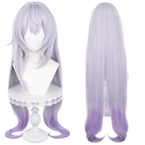 Image of Anime White Gradient Purple Wigs with Bangs Women Long Straight Wig Layered Haircut COS Game Black SwanWigs Halloween,Christmas,Comic con,Game Show,Party