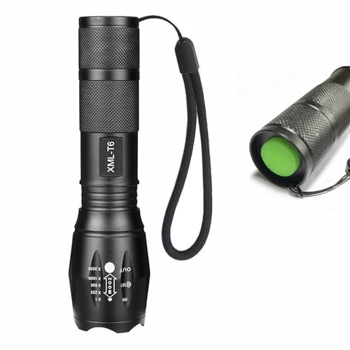 T6 Zoomable Aluminum LED Flashlight, Super Bright, Portable Torch, Powerful Emergency Flashlight has 5 Modes, Outdoor for Camping, Hiking, Fishing, Tactical Handheld Torches (Battery Powered-125MM)