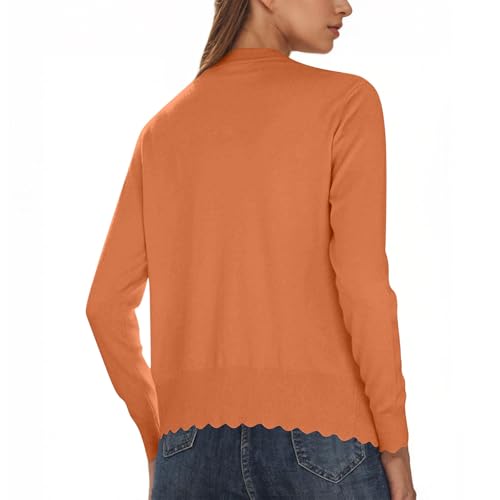 Women's Cardigan Sweater V Neck Lightweight Button Front Knit Tops Orange - image 3