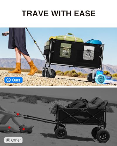 Image of Everyfun Electric Utility Wagon Cart-330 lb Load, 180 L Foldable Beach Wagon with Remote, 4-Speed, All-Terrain Wheels for Camping, Beach, Garden & Shopping, Black