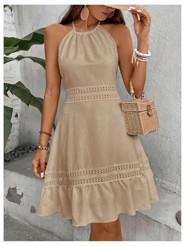 Image of SweatyRocks Women's Ruffle Backless Lace Dress Halter Sleeveless Summer Dresses
