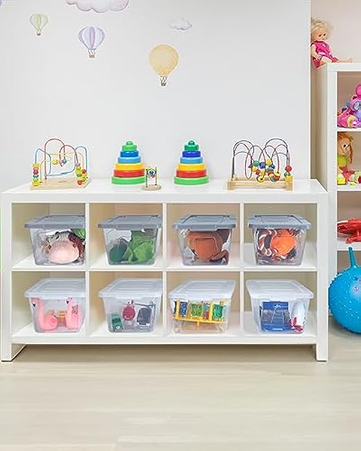 Plastic Storage Bins with Lids, 12 Packs Set, Storage Boxes with Lids and Stackable Shoe Boxes For Organization, Clear Plastic Storage Containers For Closet Home Office, White