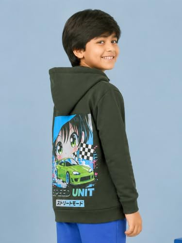 Image of Unisex Kids Solid Full Sleeve Zip Front Open Hooded Sweatshirt