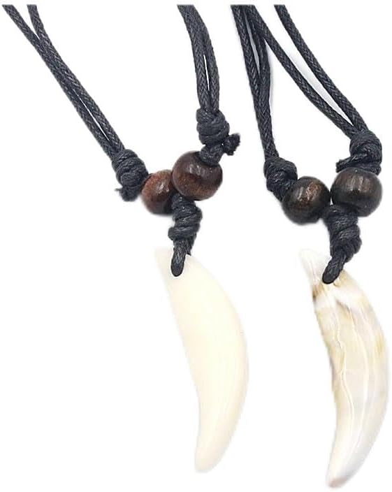 2PCS Hawaiian Protection Amulet Lucky Pendant Necklace Vintage Tiki Fish Hook Turtles Tortoise Shark Wolf Tooth Caved Satue Adjustable Rope Chain Necklaces for Men Women