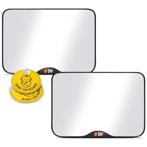 Miroir voiture bébé Baby Uma (Lot de 2) + Panneaux Baby on Board – Vision claire & visibilité accrue, Miroir incassable pour siège arrière, Installation...