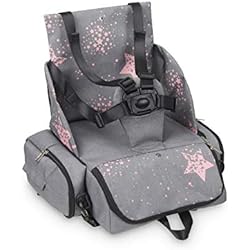 Trona Portatil Cotton Juice Innovaciones MS 1333 - Booster Bag Stars - Trona De Viaje Portátil, Asiento De Bebés Blando Y Acolchado, Portátil. Convertible En Mochila 2 En 1, niñas, Rosa