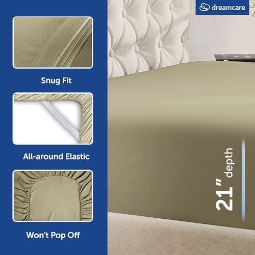 Image of DREAMCARE Queen Sheets - 6 pcs Breathable Cooling Sheets Queen - up to 21 inch | Extra Deep Pocket Queen Sheets Set with Side Pockets - Extra Soft - Queen Sheet Set -Hotel Luxury Queen Bed Sheets Eucalyptus
