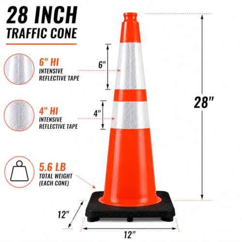 Image of BESEA 8 Pack 28 Inch Orange Traffic Cones with Weighted Base