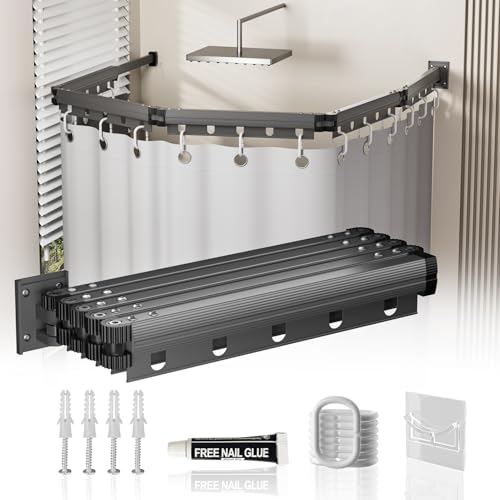 WAIMDIKUL Cortina de duche dobrável resistente ao mofo com varão de cortina de duche, 5 dobras