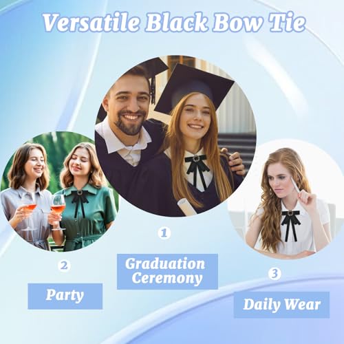 Image of LJBFNN Womens Bow Tie, Black Ribbon Bow Tie for Women, Clip on Adjustable Rhinestone Bowtie for School Uniforms Wedding