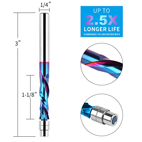 Up Down Compression Spiral Flush Trim Router Bit, 1/4 Inch Shank Solid Carbide Flush Trim Router Bits Cnc Spiral Bit With Nano Coating By Eanosic #TOP3