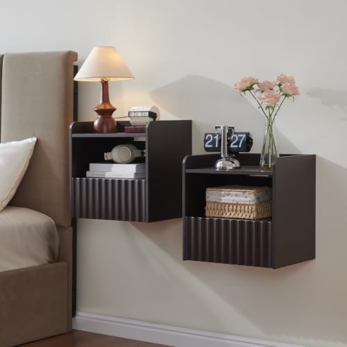Modern Fluted Floating Nightstand Wall Mounted Set of 2- Bedside ...