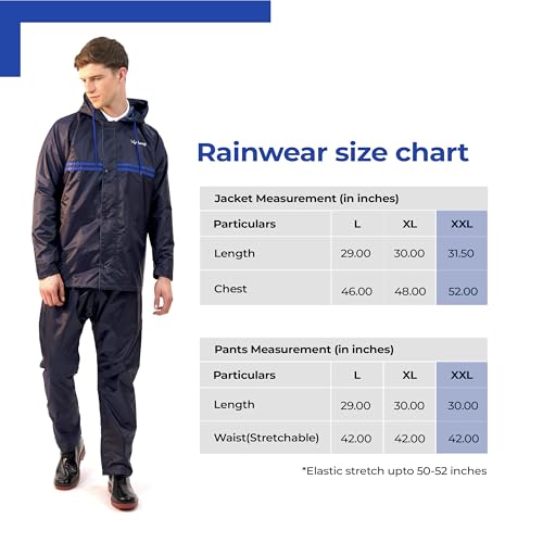 Image of Lifelong Men's Waterproof Raincoat Set - Reversible Double Coated Rain Suit with Hood, Inner Mobile Pocket | Zip & Snap Closure | Lightweight Polyester|Monsoon Wear| XXL Navy Blue & Royal Blue Stripe