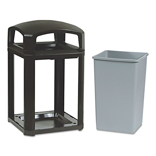 Image of Rubbermaid Commercial ProductsLandmark Trash Can with Dome Top Frame, Rigid Liner Included, 35 GAL, Sable Plastic, Outdoor for Stadiums /Parks /Shopping Plazas