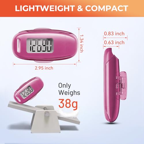 Image of 3D Pedometer for Walking, Simple Walking Step Counter with Removable Clip and Strap, USB Rechargeable Step Tracker with Backlight, Accurate Step Counter for Men Women Seniors - Pink