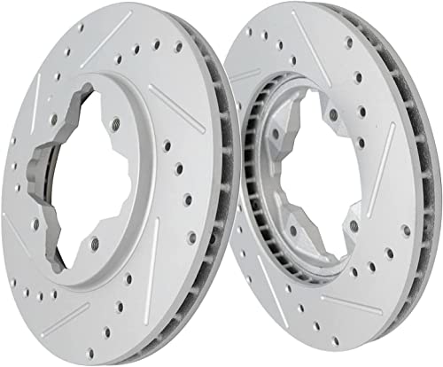 Image of Detroit Axle - Front Brake Kit for 1990-1997 Honda Accord | Drilled and Slotted Disc Brake Rotors Ceramic Brake Pads 1991 1992 1993 1994 1995 1996 Replacement